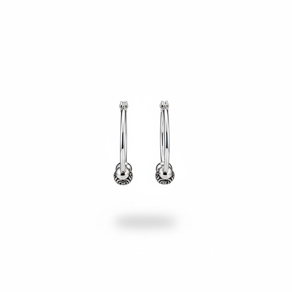 Lauren Ralph Lauren Silver Tone Beaded Hoop Earrings Classic
